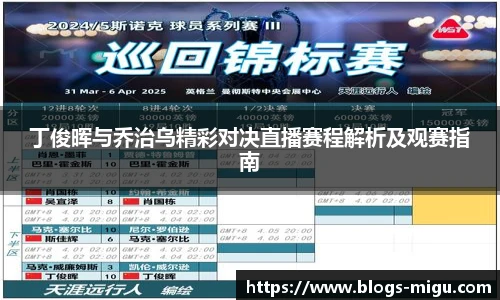 丁俊晖与乔治乌精彩对决直播赛程解析及观赛指南